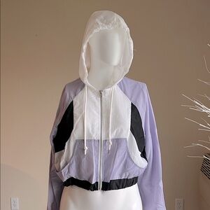 Jacket Womens Medium White Purple Full Zip Hoodie Crop Casual Ladies.